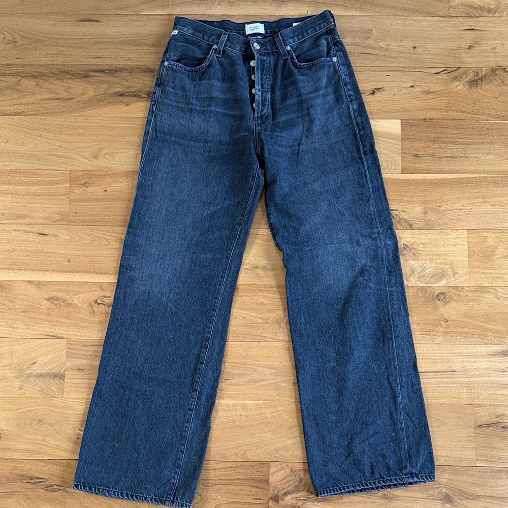 Citizens Of Humanity Dark Charcoal Annina High-Rise Wide-Leg Jeans